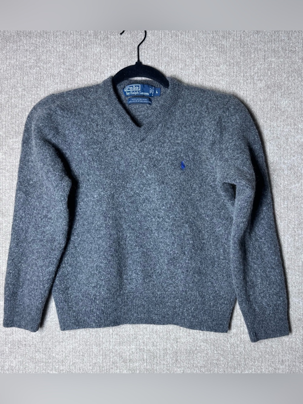 Polo by Ralph Lauren Boys'/Youth 100% Lambswool V-neck Sweater Gray Size Large